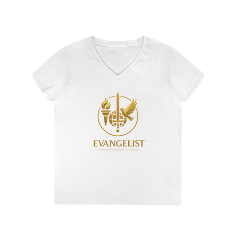 Evangelist V-Neck Women's T-Shirt — (Mark 16:15)